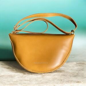 Portland Leather Medium Koala Sling Crescent Crossbody Bag Mustard Golden Yellow